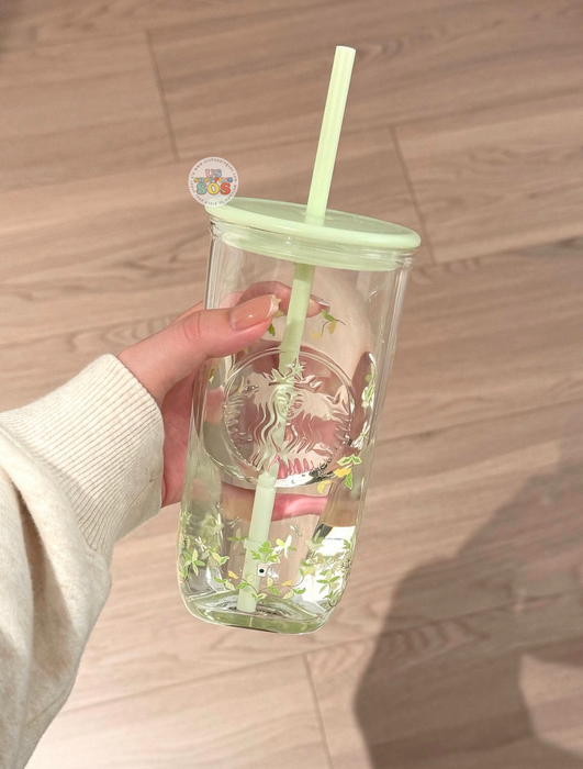 Starbucks China - Spring Pattern 2026 - Double Wall Glass Straw Cup with Topper 530ml with Triangle Bottle (Release Date: Mar 24, 2026)
