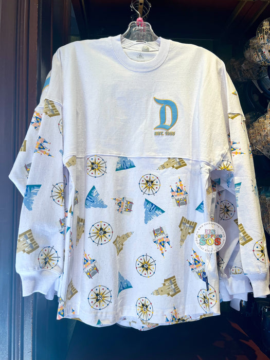 DLR - Disney Parks Icon - Spirit Jersey Attractions All-Over-Print “Disneyland Resort” White Pullover (Adult)