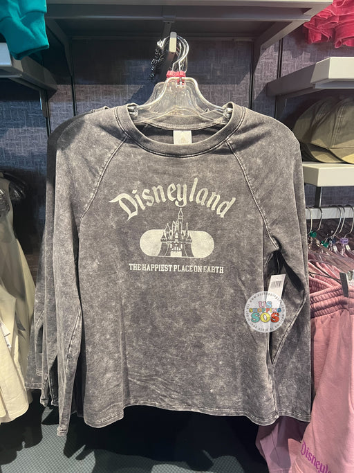 DLR - Castle “Disneyland The Happiest Place on Earth” Wash Dark Grey Long-Sleeve Tee (Adult)