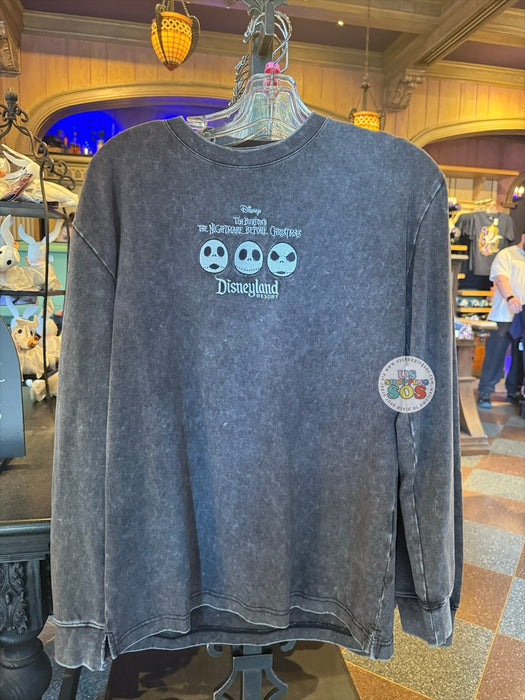 DLR/WDW - The Nightmare Before Christmas 2026 - Jack Skellington 3-Face Embroidered Park Logo Crew Neck Wash Black Pullover (Adult)