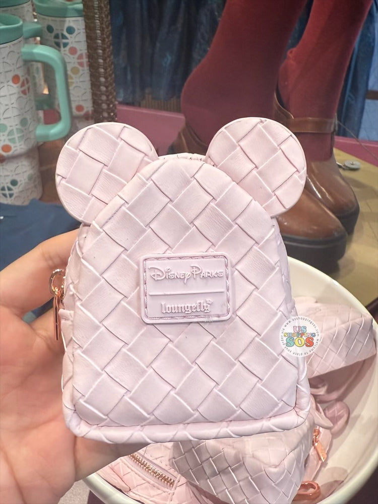DLR/WDW - Loungefly Mickey Ear Pink Intrecciato Pleather Mini Backpack Bag Charm