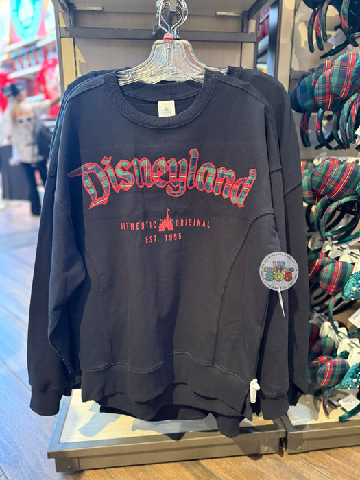 DLR/WDW - Christmas 2025 - Red Green Plaid Park Logo Authentic Castle Original Black Pullover (Adult)