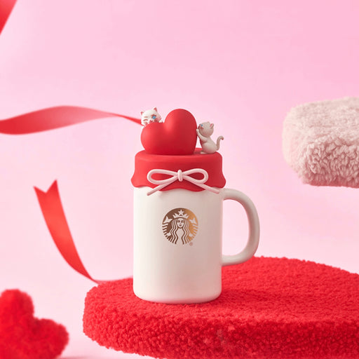 Starbucks China - Valentine’s Pink Kitty 2024 - 19O. Heart & Kitty Ceramic Mug with Silicone Lid 420ml