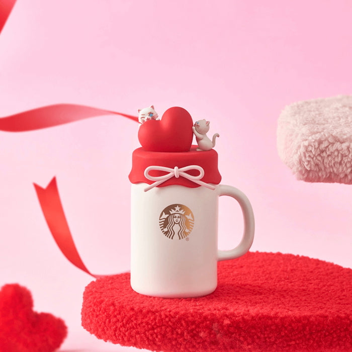 Starbucks China - Valentine’s Pink Kitty 2024 - 19O. Heart & Kitty Ceramic Mug with Silicone Lid 420ml