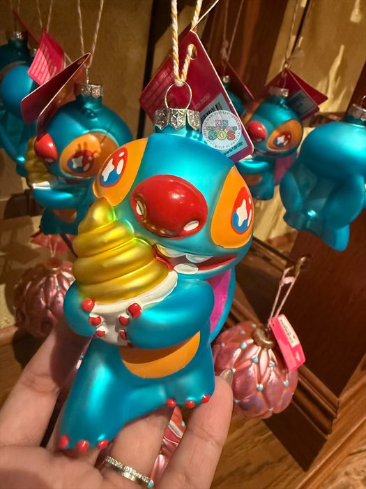 DLR/WDW - Stitch with Dole Whip Glass Hanging Ornament 2026