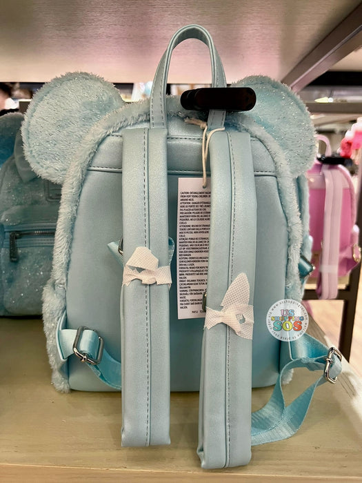 DLR/WDW - Loungefly Minnie Baby Blue Tinsel Faux Fur Backpack
