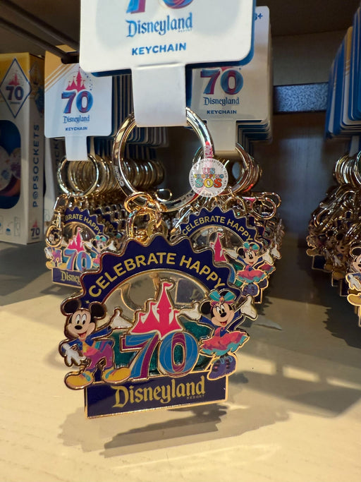 DLR - Disneyland 70th Celebration - Mickey and Minnie Mouse "Celebrate Happy 70" Keychain