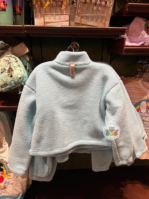 DLR/WDW - Vintage Mickey Embroidered Victory Hand Baby Blue Sherpa Fluffy Cropped Pullover (Adult)
