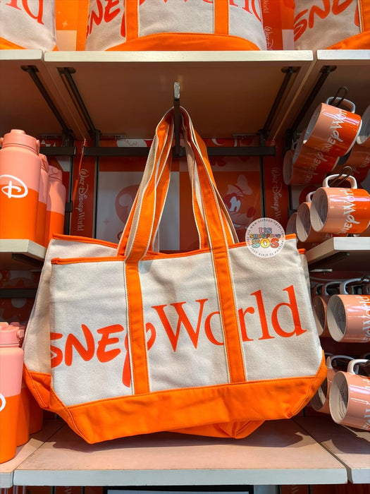DLR/WDW - Logo Mania 2026 Park Hopper - Bright Orange Park Logo Canvas Tote Bag