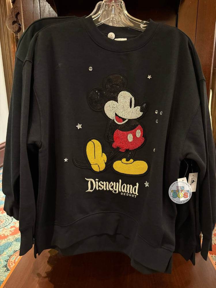 DLR/WDW - Mickey Mouse in Beads & Sequins Park Logo Black Pullover (Adult)