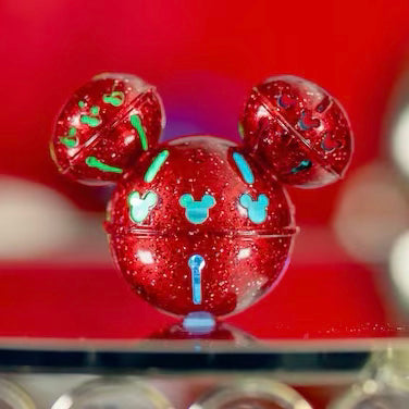 DLR - Christmas 2023 - Mickey Icon Red Glitter Holiday Jingle Bell Glow Cube