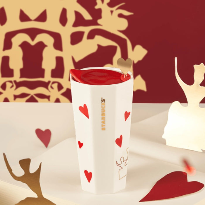 Starbucks China - Andersen's Fairy Tales Silhouette 2023 - 6. Balletina & Red Hearts Double Layer Octagon Ceramic ToGo Tumbler 300ml