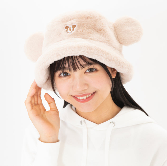 TDR - Fluffy Fluffy Warm Goods x Fluffy Boa Mickey Mouse Bucket Hat with Ear (Color: Beige)