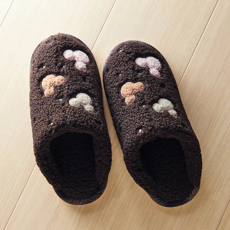 JP x BM - Mickey Mouse Motif Fluffy Boa Slippers (Color: Brown)