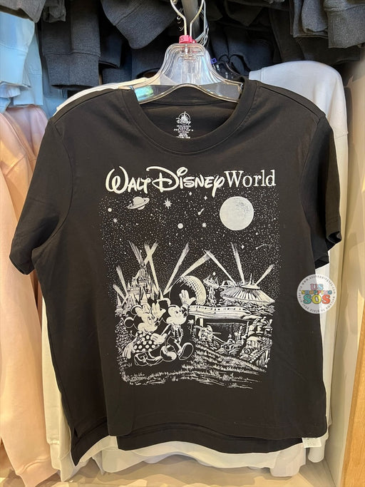 DLR/WDW - Mickey & Minnie Attraction Sketch Park Logo Black Graphic Tee (Adult)