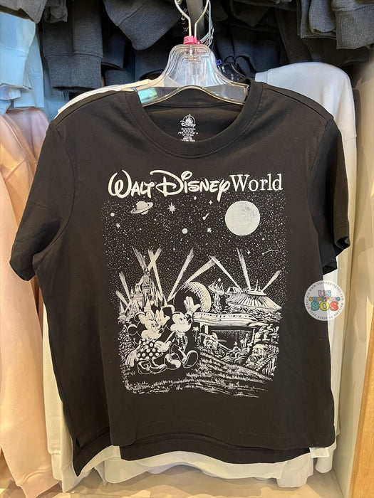 DLR/WDW - Mickey & Minnie Attraction Sketch Park Logo Black Graphic Tee (Adult)
