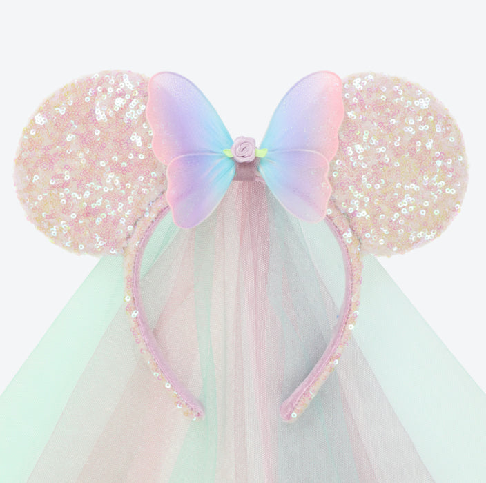 TDR - Minnie Mouse "Butterfly-Like Ribbon" Sequin Ear Headband with Veil (Release Date: Aug 3)