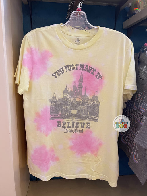 DLR - Castle “You Just Have to Believe Disneyland Resort” Yellow Pink Tie-Dye Graphic T-shirt (Adult)