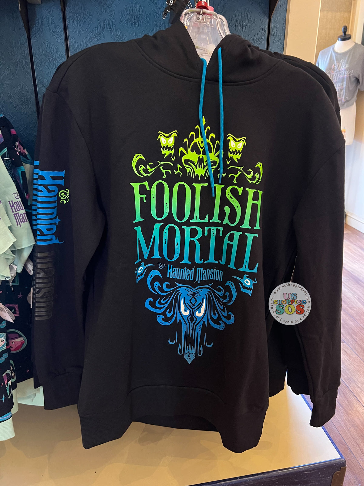 DLR WDW The Haunted Mansion Foolish Mortal Black Hoodie Pullover Adult