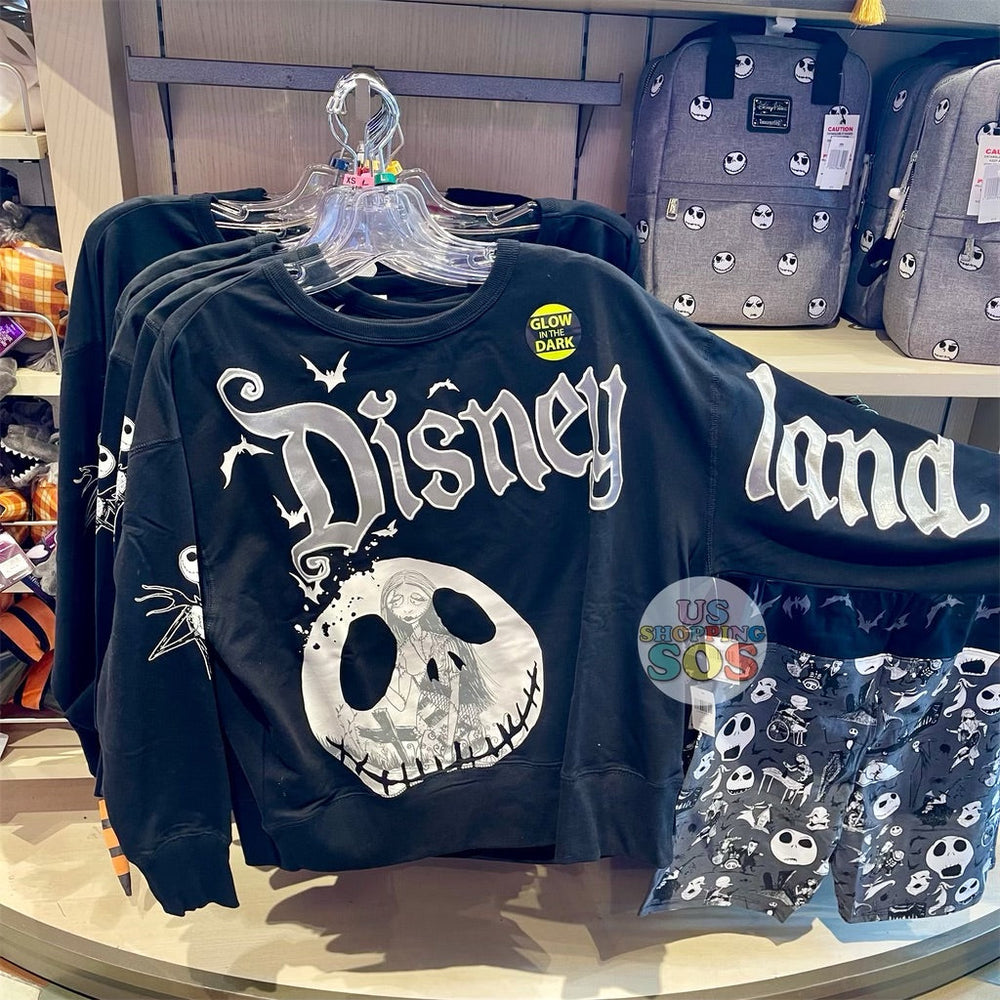 ON HAND!! DLR - The Nightmare Before Christmas Jack Skellington "Disneyland" Glow-In-Dark Spirit Sweatshirt (Adult)