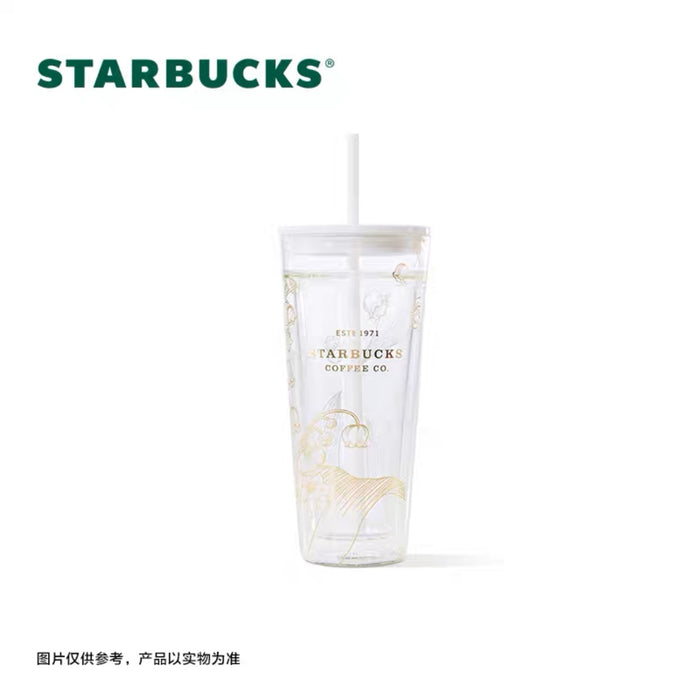 Starbucks China - Lily of the Valley 2023 - 1. Gold Foil Double-Wall Glass Cold Cup 591ml