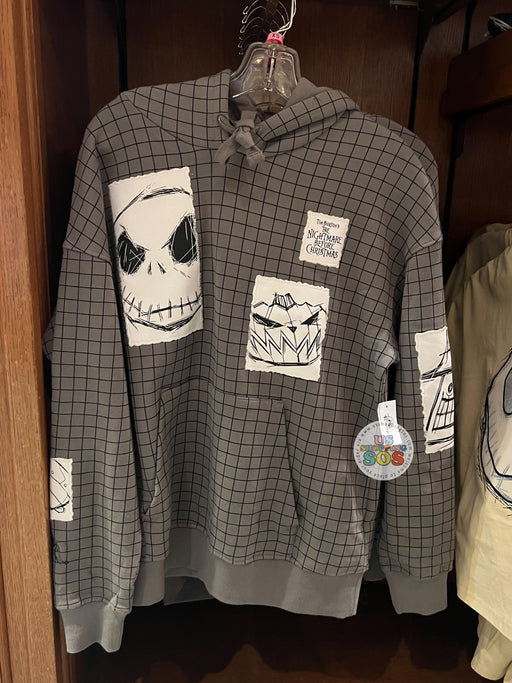 DLR/WDW - The Nightmare Before Christmas - Jack Skellington Patches Grey Grid Hoodie Pullover (Adult)