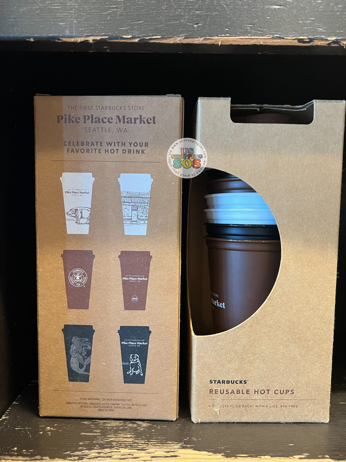 Starbucks Pike Place Market First Store Reusable Hot Cups with Lids, 6  Pack, 16 oz 6 Count (Pack of 1)