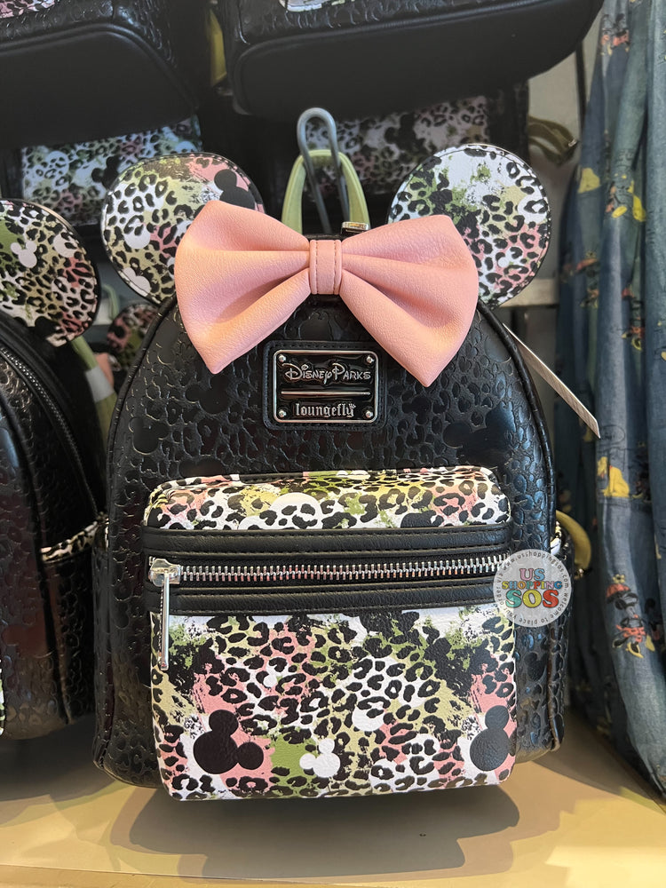 DLR/WDW - Wild About Disney - Loungefly Minnie Ear Pink Bow Animal Print Embossed Backpack