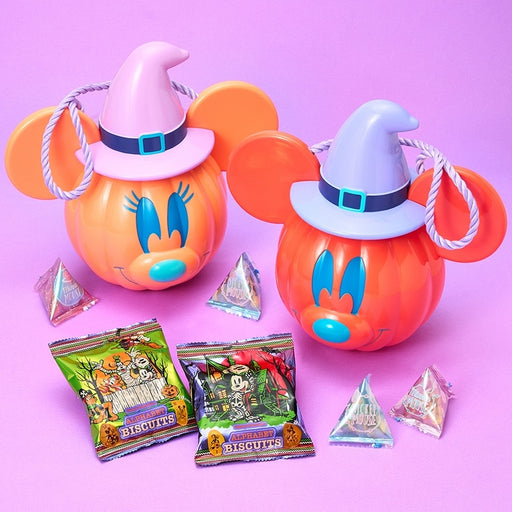 Japan Exclusive - Mickey or Minnie Mouse Jack-o'-Lantern Candy Pot with Snack