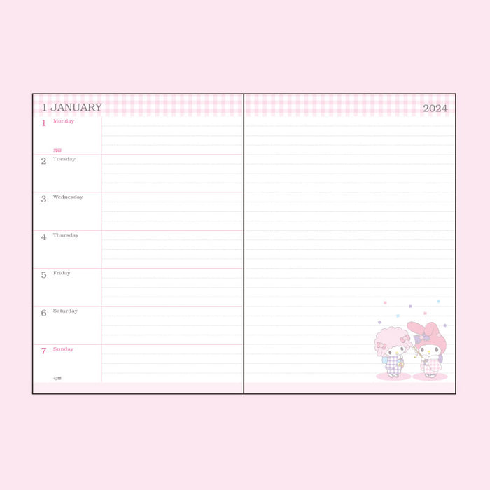 2024 My Melody B6 Weekly Planner LINED TYPE Diary Notebook Schedule Book  Agenda PINK w/ BONUS GIFT Inspired by You.