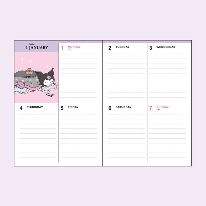 Kuromi B6 Schedule Book 2023 Sanrio Diary Notebook Monday Start
