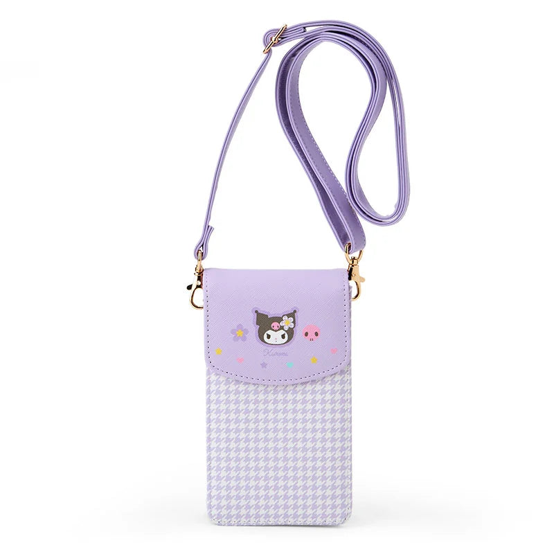 Japan Sanrio - Kuromi Houndstooth and Flowers Multi Pochette