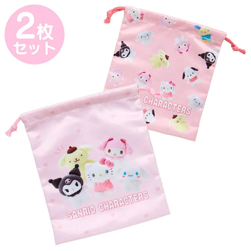 Japan Sanrio - Sanrio Characters Drawstring Bags Set (Pitatto Friends Photo Design)
