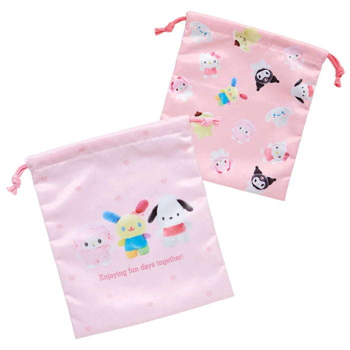 Japan Sanrio - Sanrio Characters Drawstring Bags Set (Pitatto Friends Photo Design)