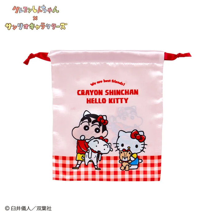 Japan Sanrio - Hello Kitty Crayon Shin-chan Ribbon Drawstring Bag