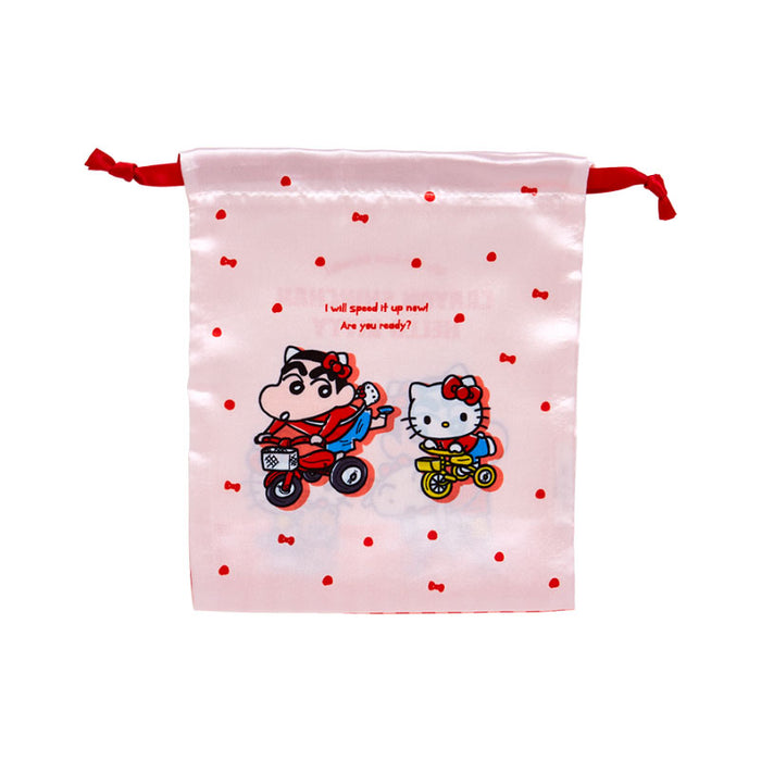 Japan Sanrio - Hello Kitty Crayon Shin-chan Ribbon Drawstring Bag