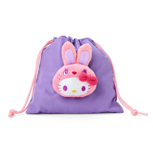 Japan Sanrio - Hello Kitty Boa Face Drawstring Bag (Colorful Bunny) Color: Purple