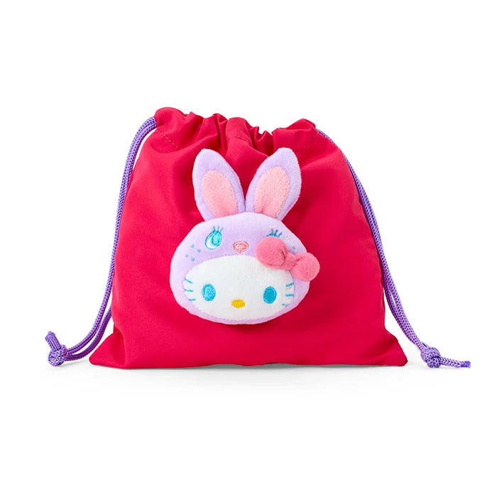 Japan Sanrio - Hello Kitty Boa Face Drawstring Bag (Colorful Bunny) Color: Red