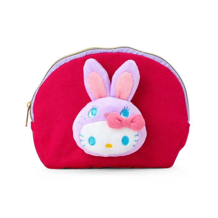 Japan Sanrio - Hello Kitty Boa Face Cosmetic Pouch (Colorful Bunny) Color: Red