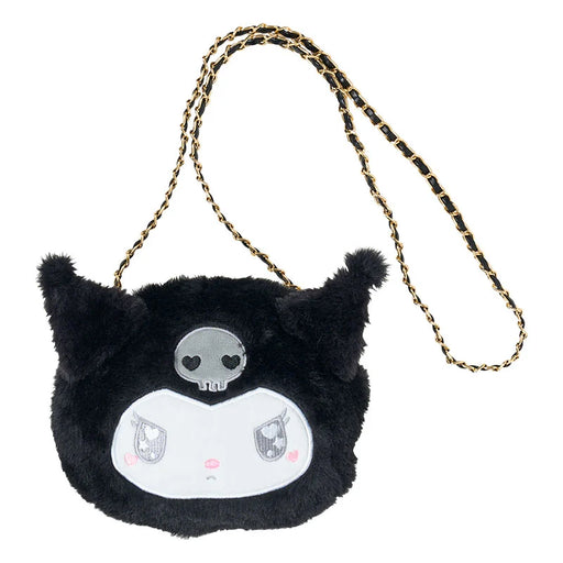 Japan Sanrio - Kuromi Face-Shaped Fur Shoulder Bag