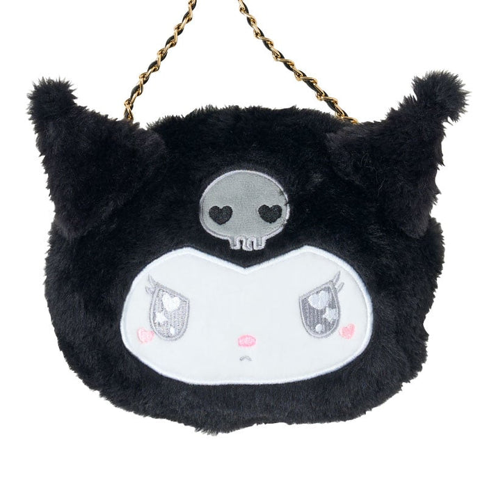 Japan Sanrio - Kuromi Face-Shaped Fur Shoulder Bag