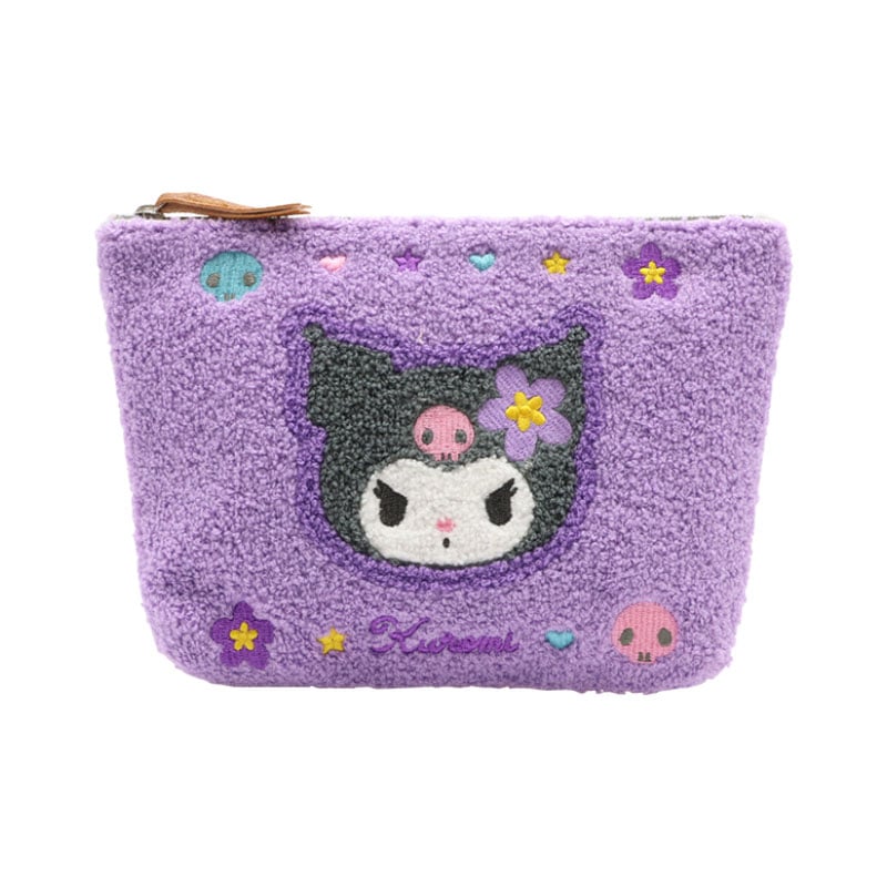 Japan Sanrio - Kuromi  "Classical Houndstooth and Flowers" Sagara Embroidery Pouch