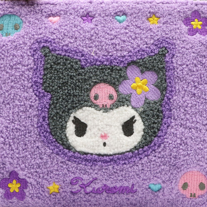 Japan Sanrio - Kuromi  "Classical Houndstooth and Flowers" Sagara Embroidery Pouch