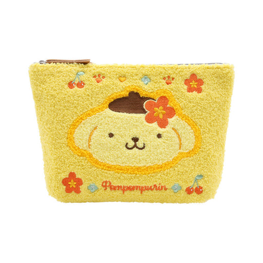 Japan Sanrio - Pompompurin "Classical Houndstooth and Flowers" Sagara Embroidery Pouch
