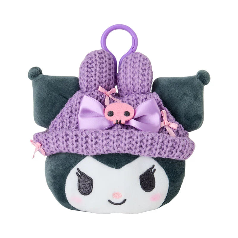 Japan Sanrio - Kuromi Face-Shaped "Knitted Hat with Ears" Mini Pouch