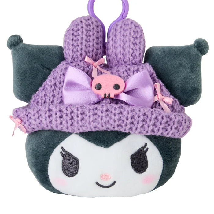 Japan Sanrio - Kuromi Face-Shaped "Knitted Hat with Ears" Mini Pouch