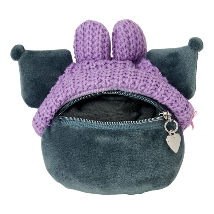 Japan Sanrio - Kuromi Face-Shaped "Knitted Hat with Ears" Mini Pouch