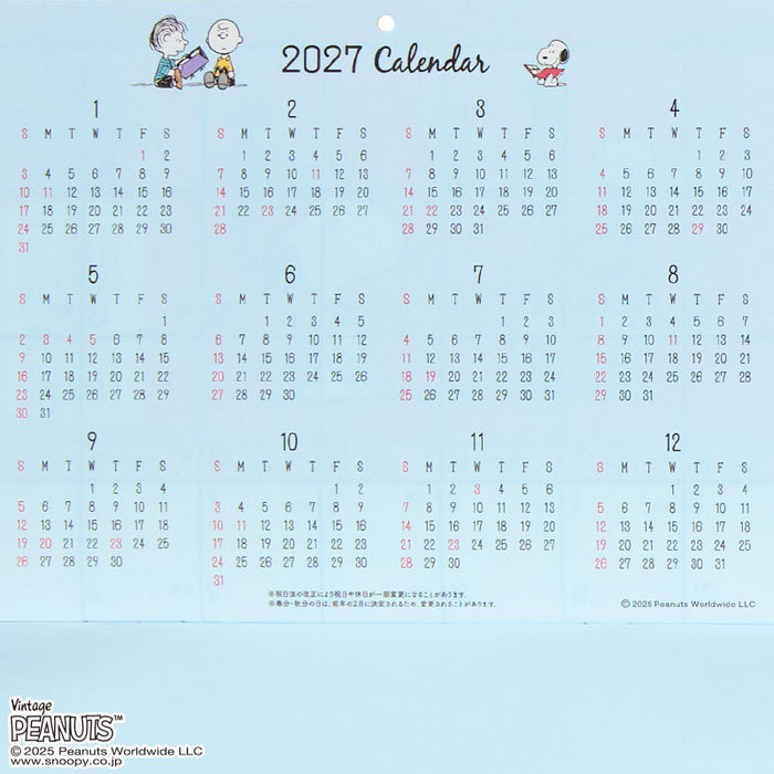 Japan Sanrio - Calendar & Planner 2026 x Snoopy Wall Calendar Horizontal 2026