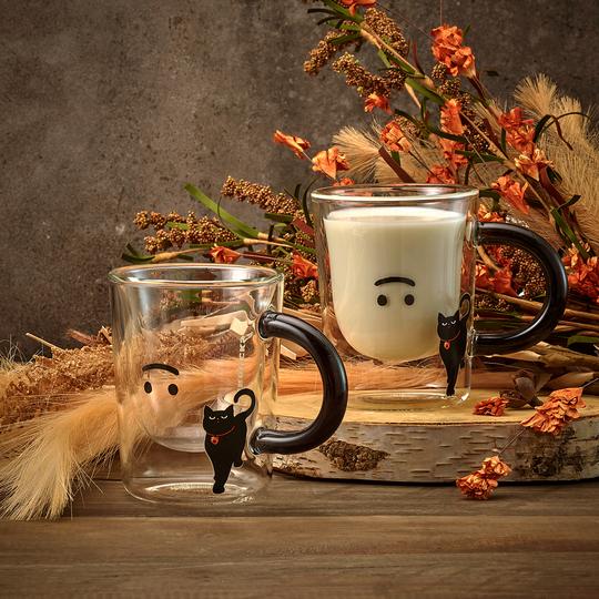 Starbucks Hong Kong - The Timid Ghost Collection x Black Cat Meets Ghost Glass Mug 8oz