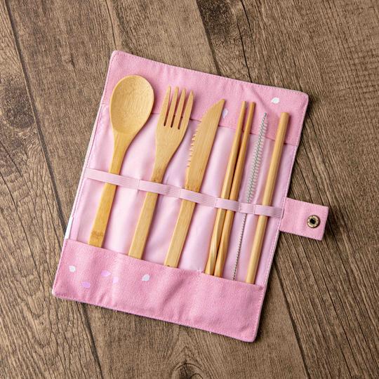 Starbucks Hong Kong - Sakura Blossom 2021 Collection - Bamboo Foodware with Pink Carrying Pouch